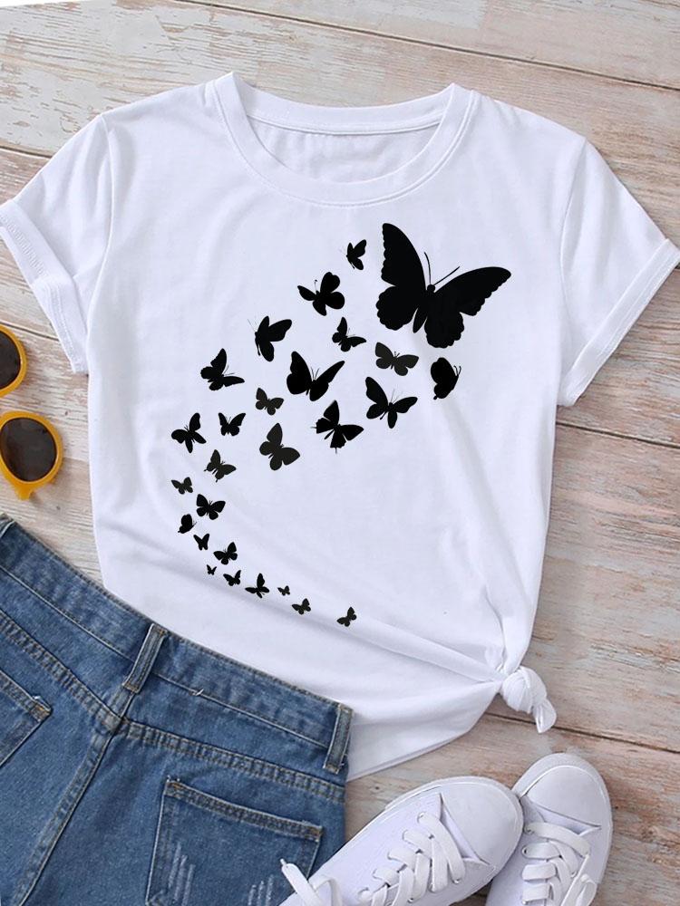 Fashion Women T-Shirt Love Butterfly Print T Shirt New Harajuku Tops Female Summer Tee Shirts Short Sleeve Tops Streetwear
