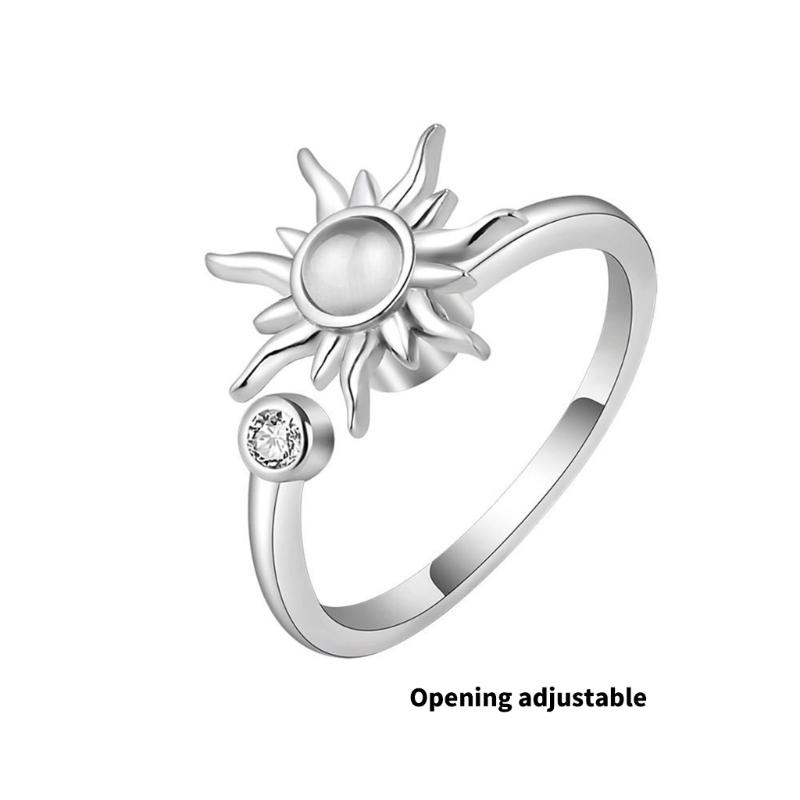 Anti Stress Spinner Ring For Women Adjustable Copper Jewelry With Floral Zircon Accents Anxiety Relief Gift