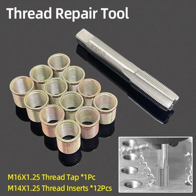 Gewindereparatursatz M16X1.25 Gewindebohrer M14X1.25 Gewindeeinsätze zur Wiederherstellung beschädigter Gewinde Car Pro Coil Tool Autoreparaturwerkzeug