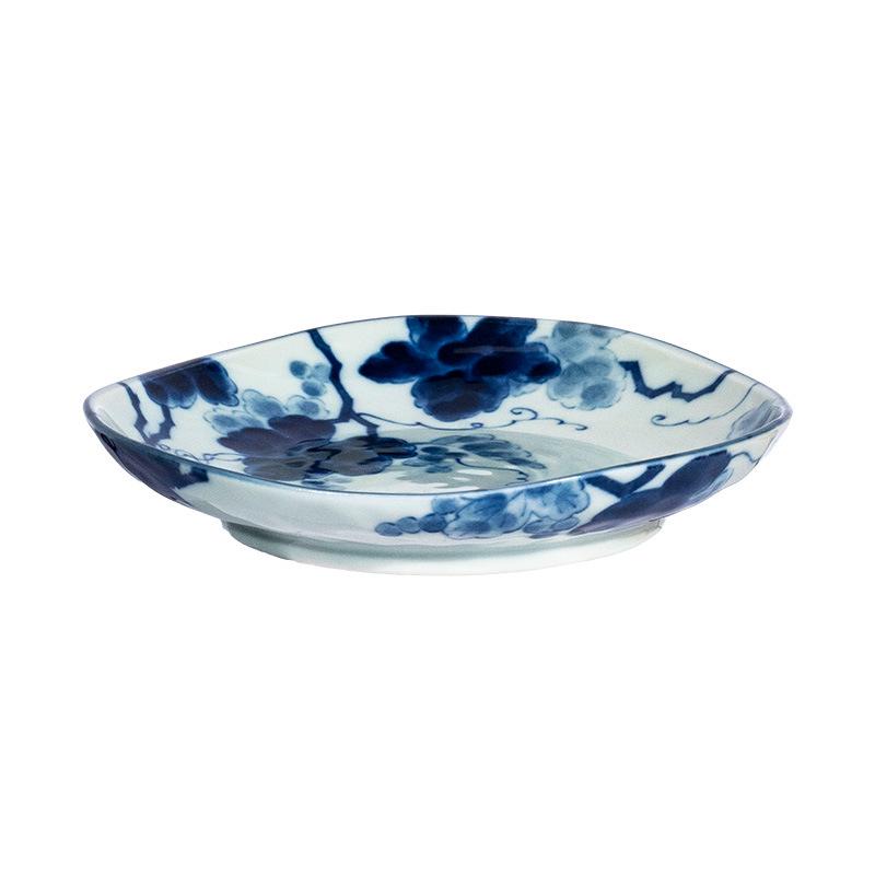 Indigo-Dyed Mino Ware Ceramic Grape Bowl & Plate Set