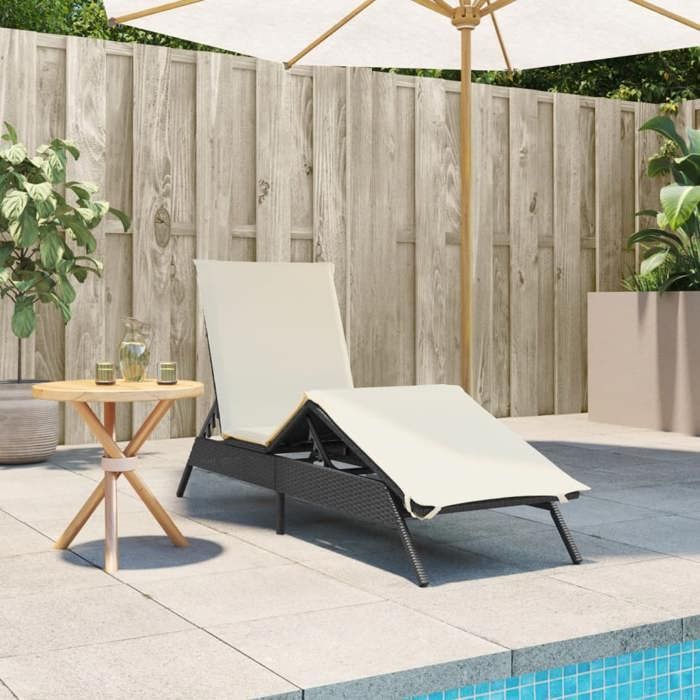 VidaXL Chaise Longue with Black Cushion Braided Resin, Sunbed, Outdoor Lounge Chair, Outdoor Daybed, 4002701