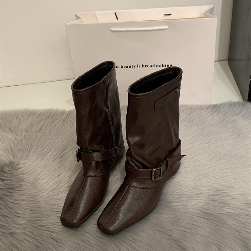 Designer Damen Ritterstiefel Mode Keile Niedriger Absatz Tanzschuhe Streetstyle Bankettparty Kurze Stiefel Frau