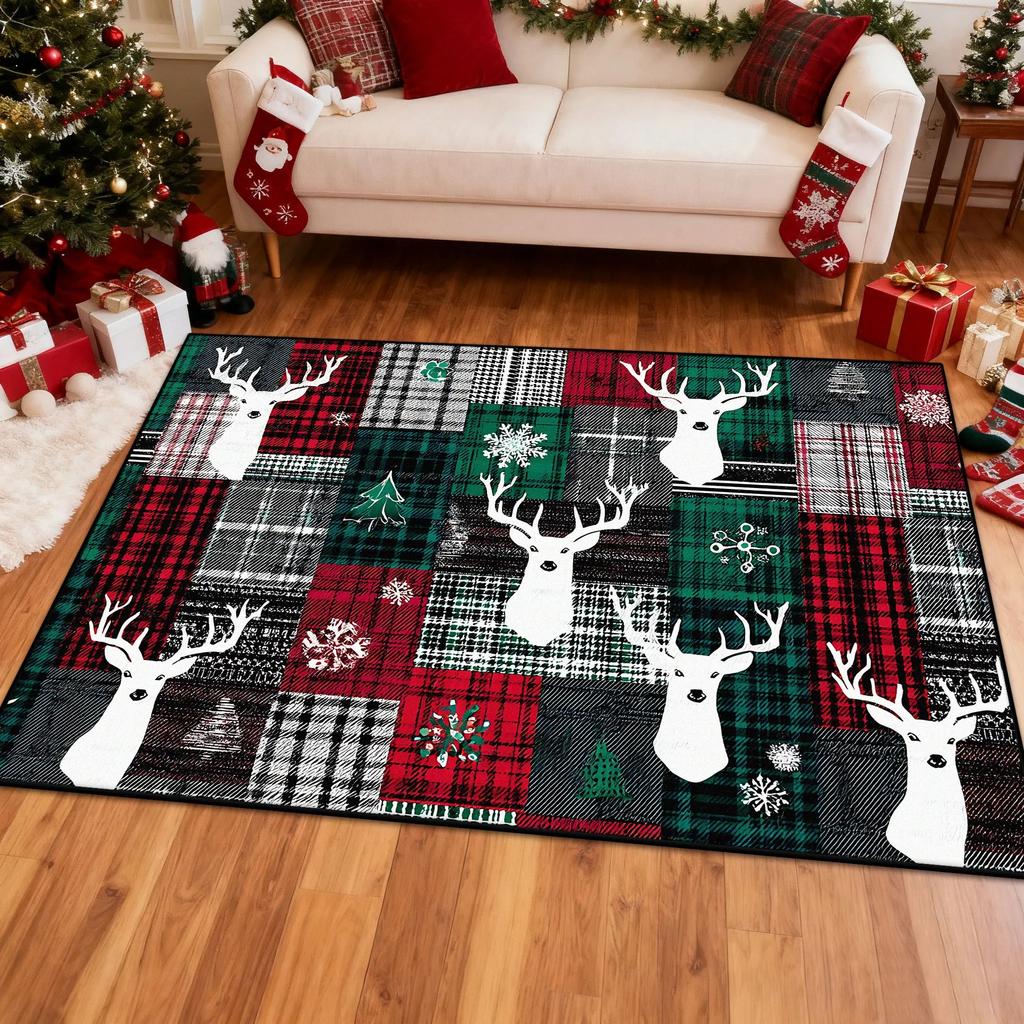 Christmas Carpet Mat Reindeer Snowflake Pattern Home Decoration Rug Festive Xmas Festive Decor for Living Room Holiday Season