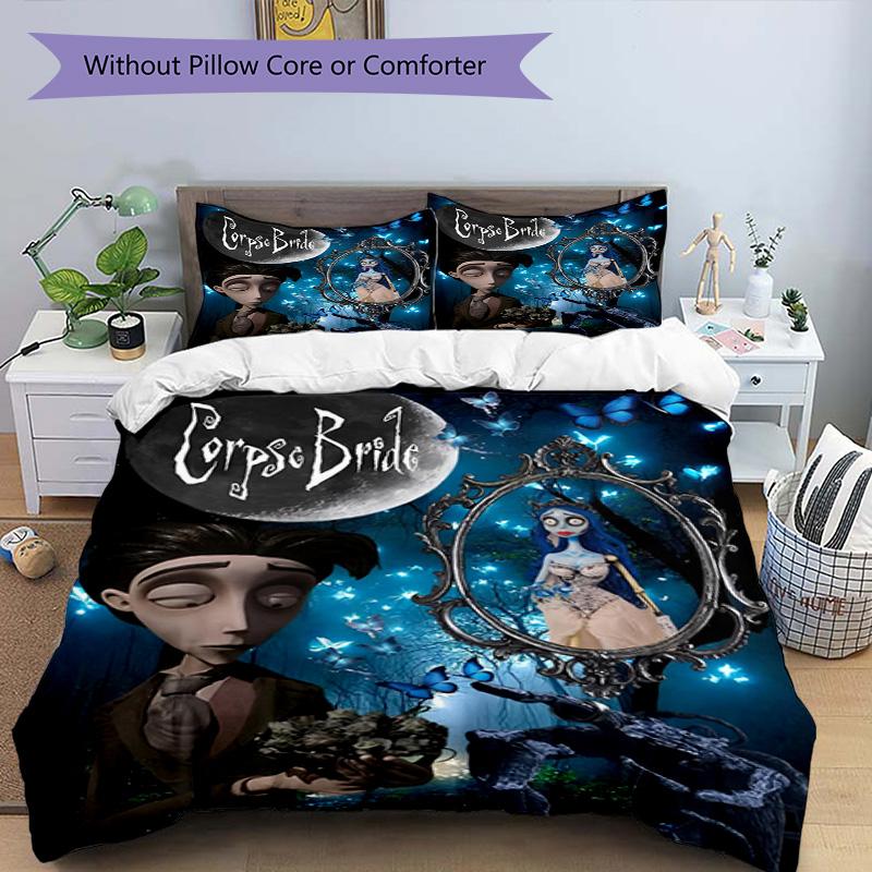 3pcs Duvet Cover Set (1*Duvet Cover + 2*Pillowcase, Without Core), Corpse Bride Print Bedding Set, Bedroom Decor, All‑Season, Birthday Gift