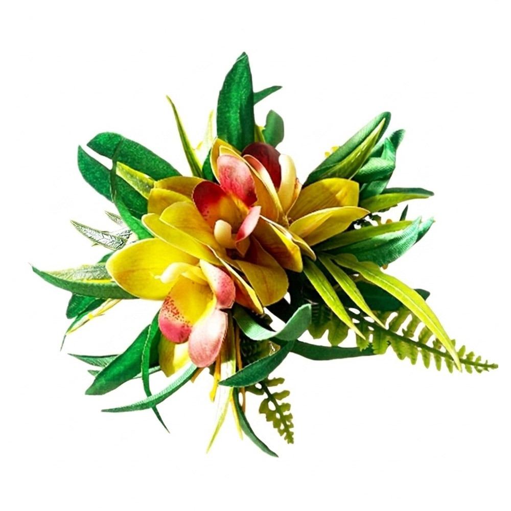 Large Hair Clip Artificial Orchid Bohemian Hair Clip Romantic Side Clip Bridal Barrette зелёный
