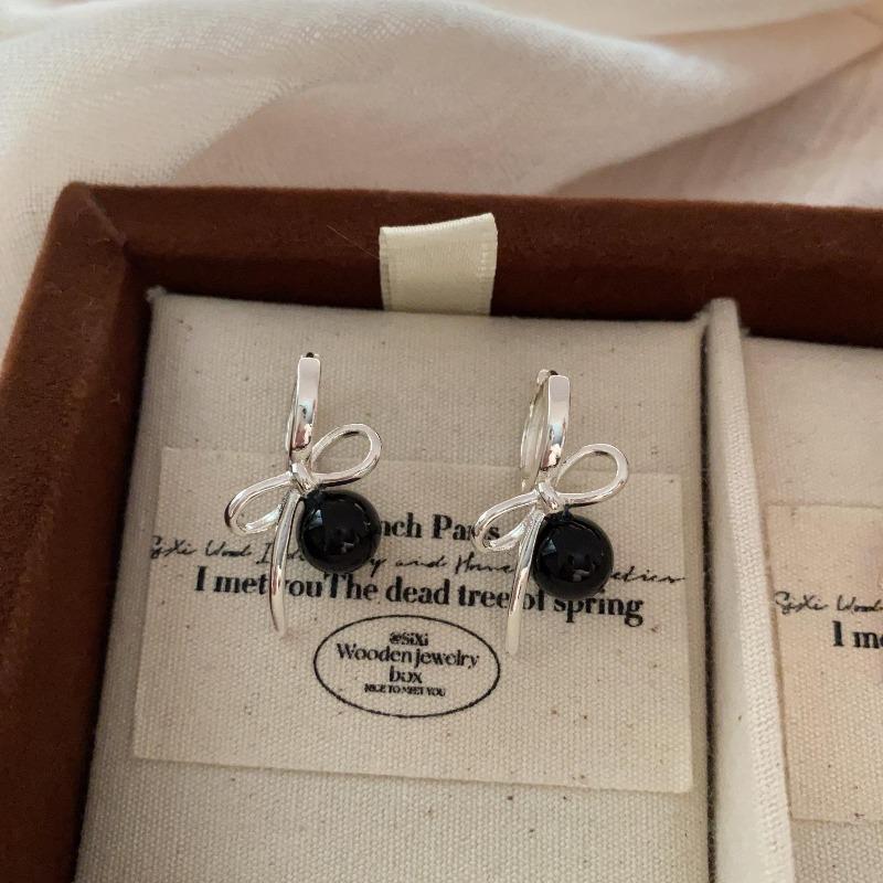 Simple Niche Bow Agate Earring Earrings Light Luxury Exquisite Simple Fashion High-End Sweet Autumn And Winter Women S Earrings