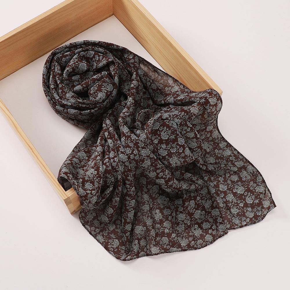 New Printed Hijabs Shawl Bubble Chiffon Hijabs Woman Design Flower Shawls Muslim Scarves Headscarf Wraps Turbans Long Scarves