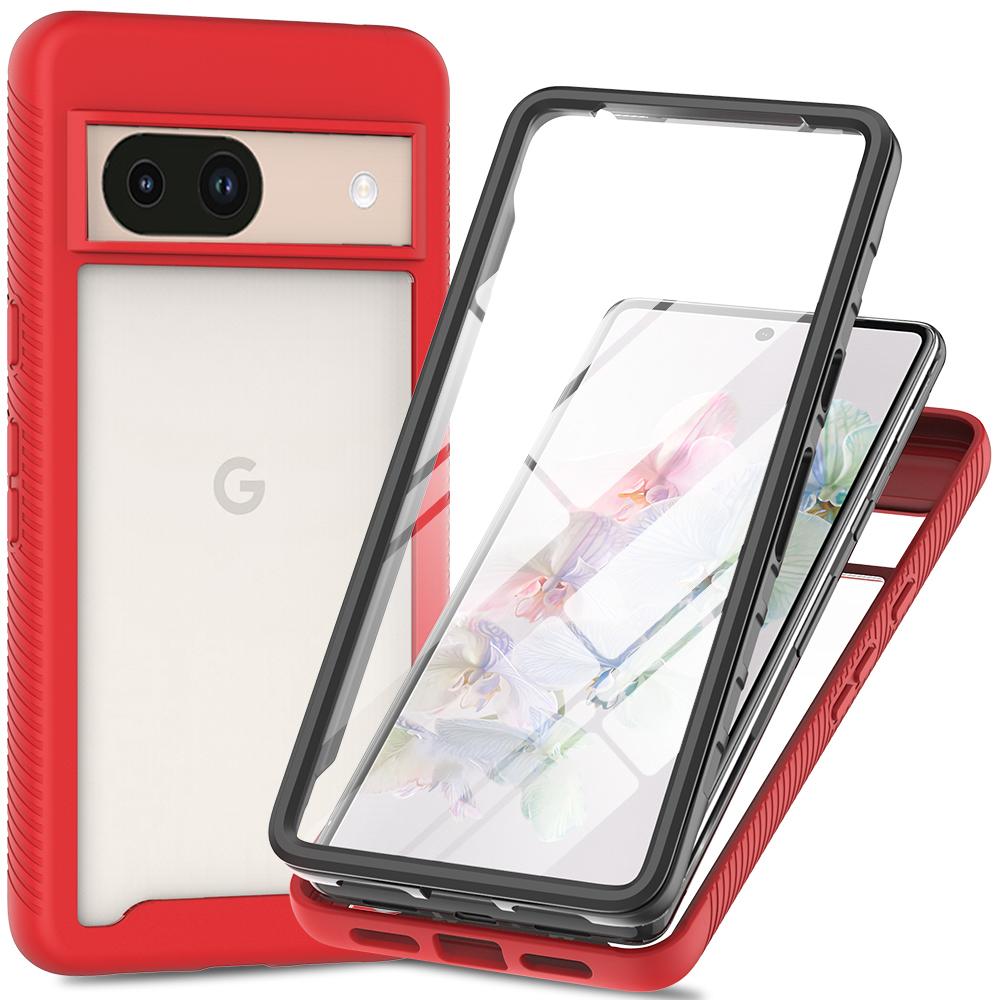 

For Google Pixel 8a Case PC+TPU Clear Phone Cover with PET Screen Film All-Around Protection Red