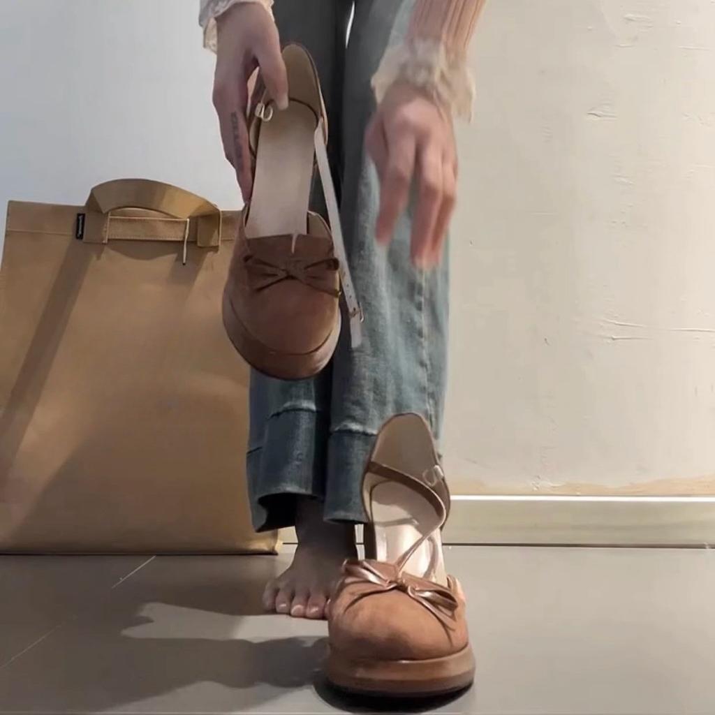 French Retro Mary Jane Shoes Women's 2025 New Bow Thick Heel with Skirt Hollow Single Shoes