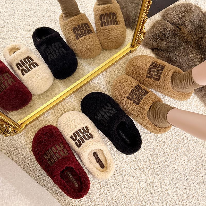 One pedal of fluffy shoes for women to wear 2025 new Korean version of gentle fairy wind Doudou shoes for women winter velvet cotton shoes