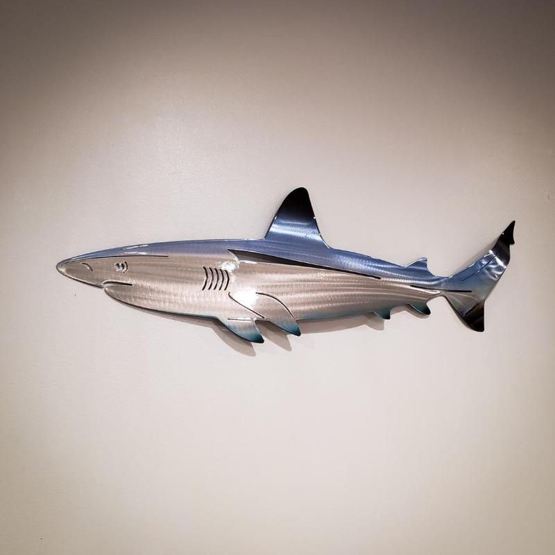 1pcs Stainless Steel Shark Wall Art Metal Home Office Decor Modern Wall Hanging Sculpture Creative Indoor Outdoor Decoration