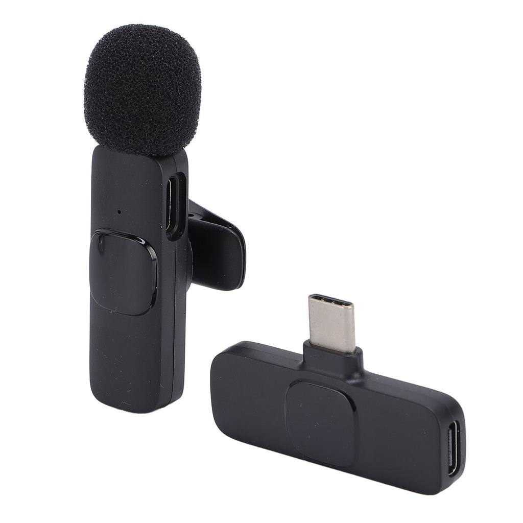 Wireless Lavalier Microphone Type C Rechargeable Noise Reduction Clip On Lapel Microphone for Video Recording Vlog