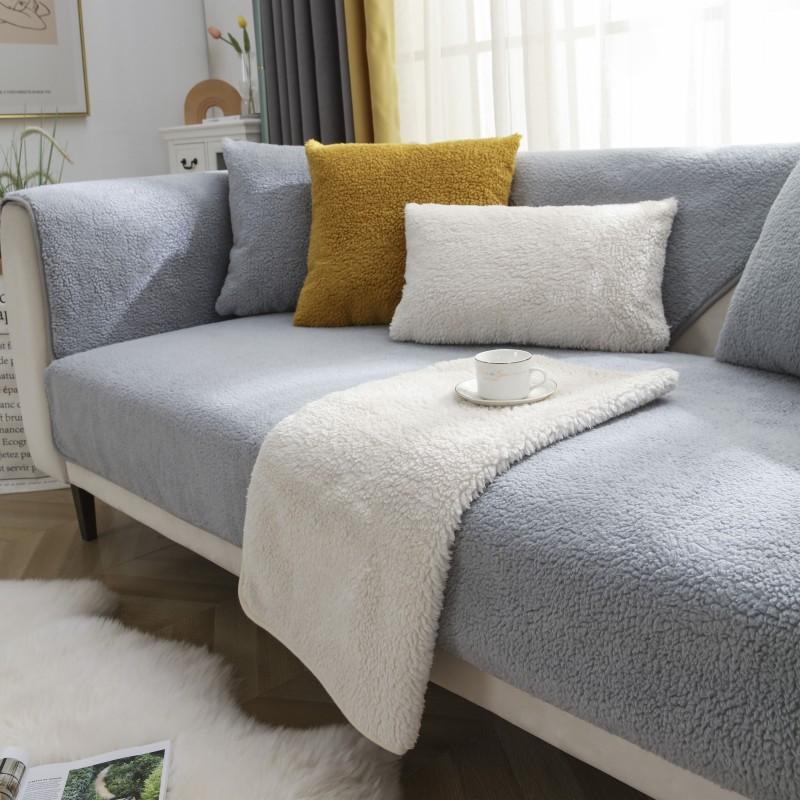 Winter Sofa Mat Lamb Wool Sofa Towels Thickened Plush Soft Warm Sofa Cover Living Room Home Decor Anti-slip Couch Cover Sliptowel