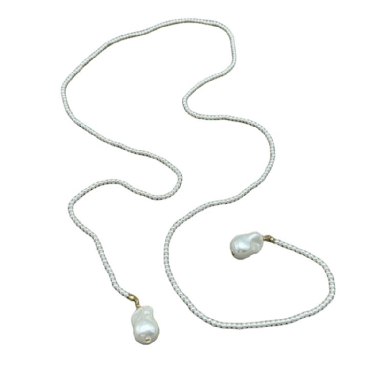 Длинная цепочка из зеленых шпинелей с белым искусственным жемчугом, двухслойное эффектное колье