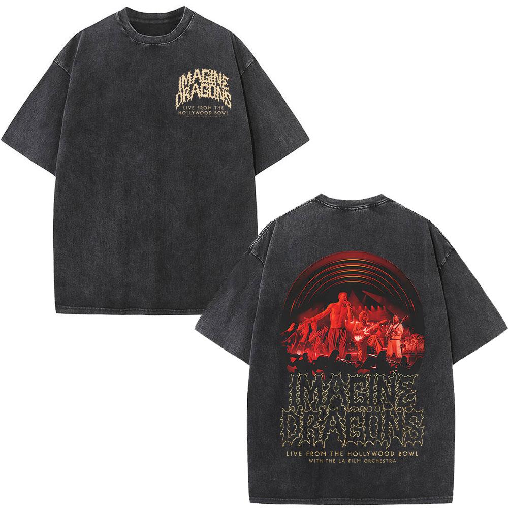 Imagine Dragons Loom World Tour Vintage Washed T Shirt Rock Band Tshirt Unisex Women Aesthetic Trendy Cotton Short Sleeve T Shirt