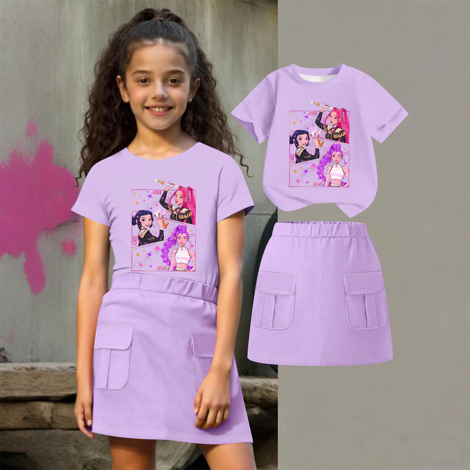 

Kids Summer Sport T-Shirt And Skirts 2 Piece Outfit Tracksuit Set Short Sleeve Print Crop Tops With Clothing Set 100