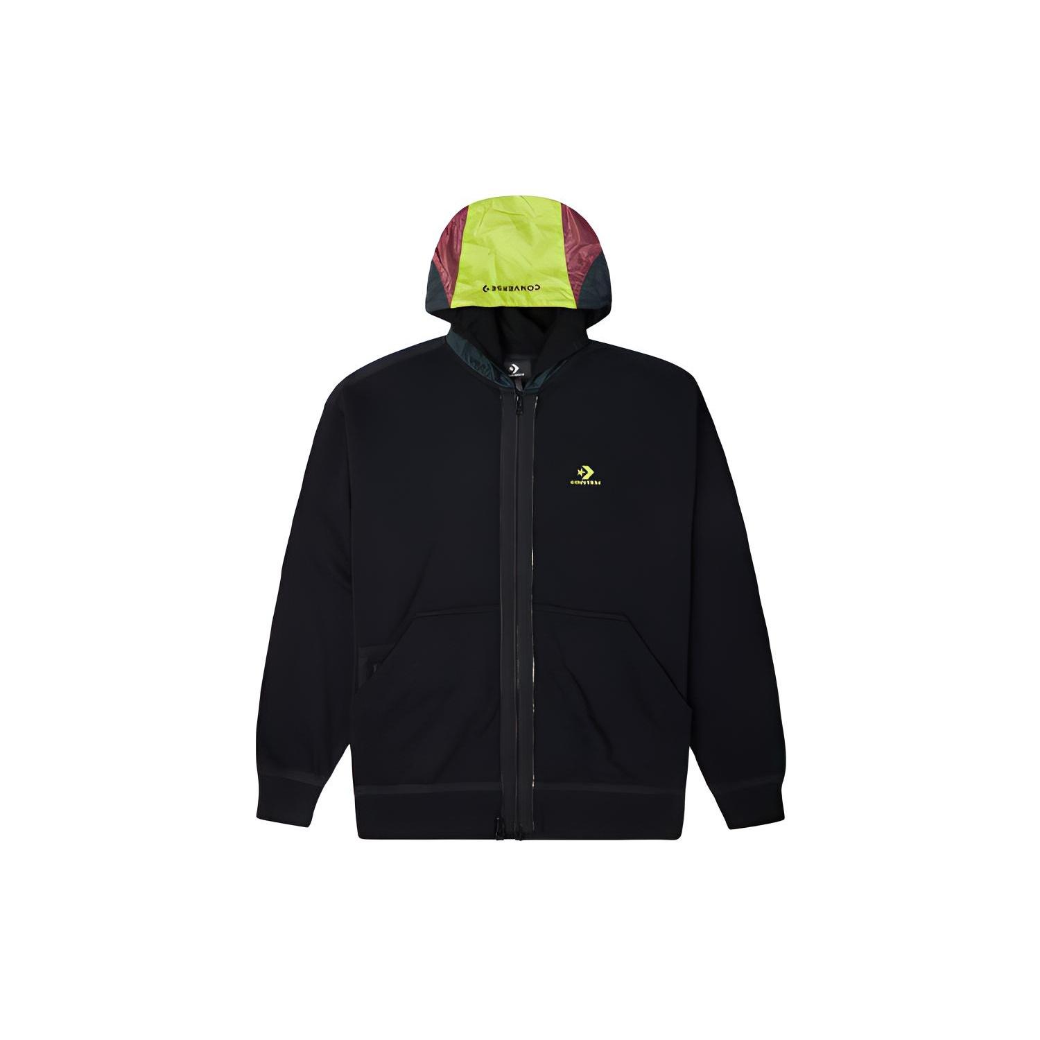 Converse Contrast Color Stitching Zipper Hooded Jacket Couple Style Black Men s 10022614-A03 L
