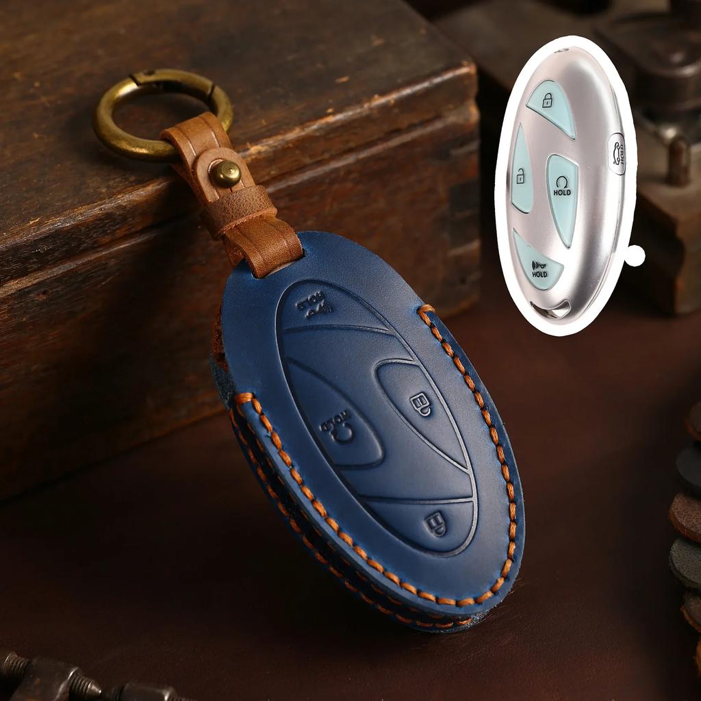 5/7 Buttons Leather Holder Shell Car Key Case Protector Cover For Hyundai Grandeur Gn7  Kona Ev  Smart Romote Keyless Go