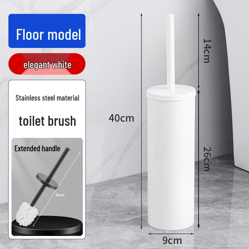 Wall-Mounted Stainless Steel Toilet Brush with Odor-Proof Long Handle and Round Holder for Bathroom Cleaning