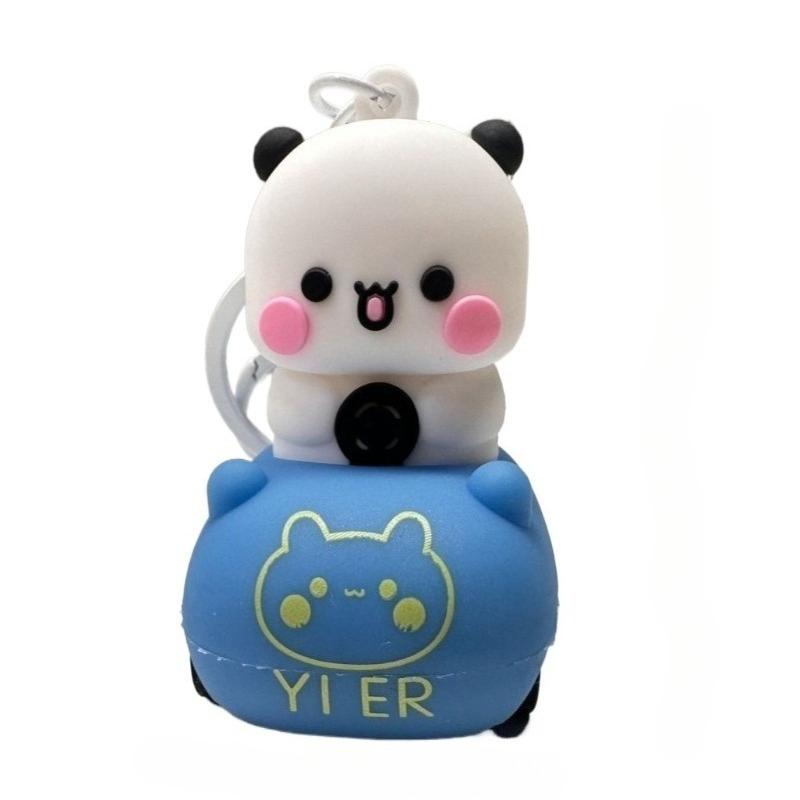 Cute Panda Bubu Yier Keychain Cartoon Panda Bubu and Dudu Driving A Small Car Modeling Keychain Backpack ornament Keychain Gift