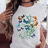 Women's Butterfly Tree Printed Harajuku Summer T-shirt Casual Round Neck Short Sleeve Top T-shirt Fashion Versatile Clothing