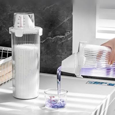 Transparent Laundry Detergent Dispenser Bottle Sealed with Measuring Cup Laundry Powder Storage Box Multipurpose