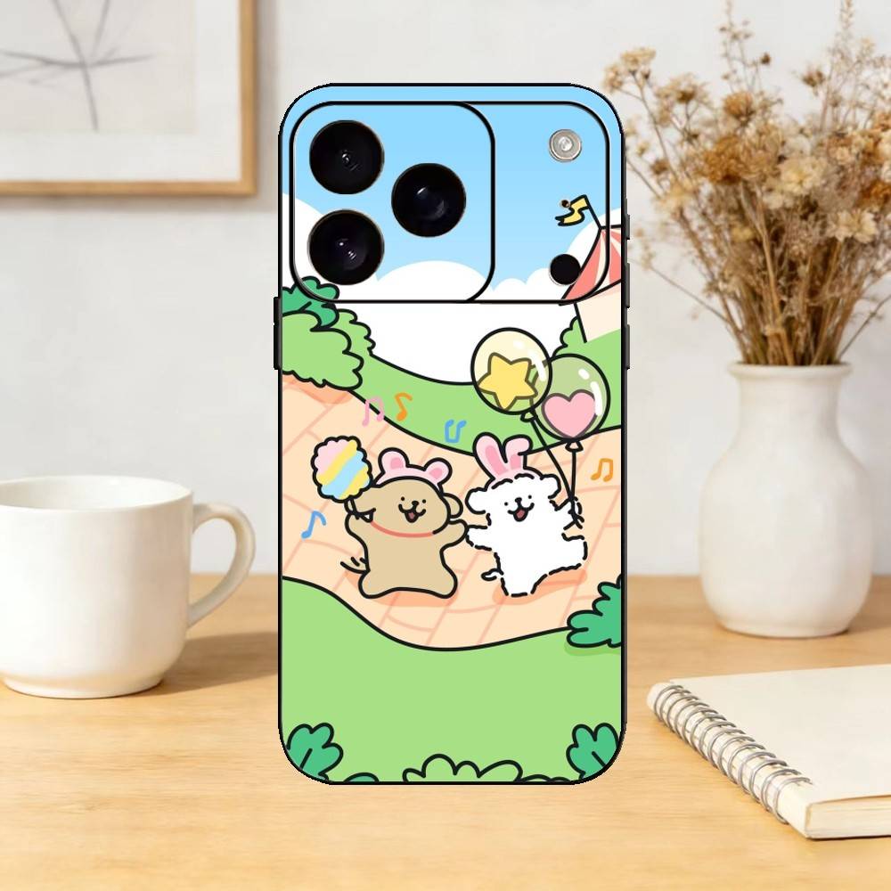 Cartoon Cute Line Puppy Phone Case For iPhone 17,16,15,14,13,12,11 Plus,Pro,Max,Mini Silicone black Soft Cover