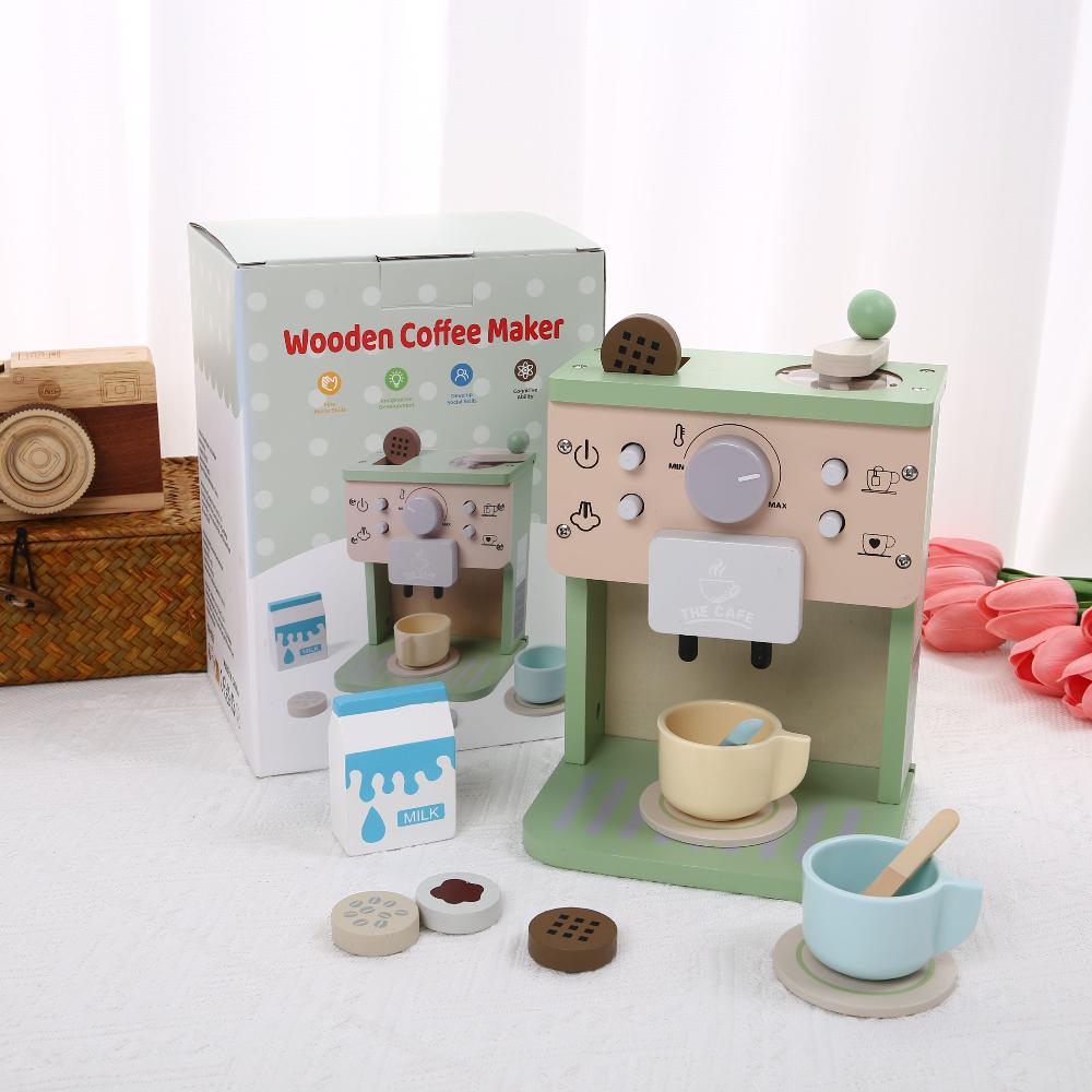 Kids Kitchen Toy Set Wooden Coffee Maker Set ,Simulation Kitchen Toys Pretend Play,Play Kitchen Accessories for Girls & Boys