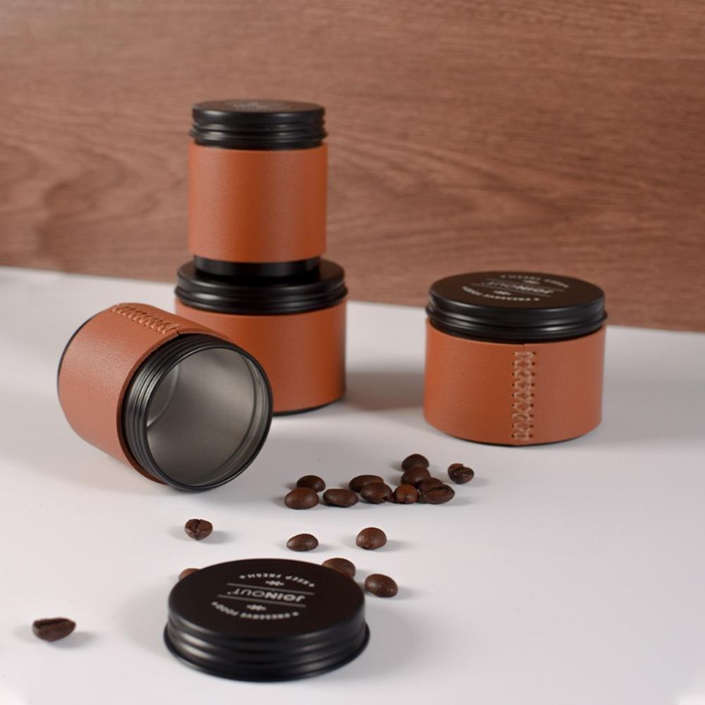 Potable Coffee Storage Tool Mini Coffee Bean Storage Jar Leather Case Moisture-proof Coffee Powder Sealed Jar Iron Cans Camping