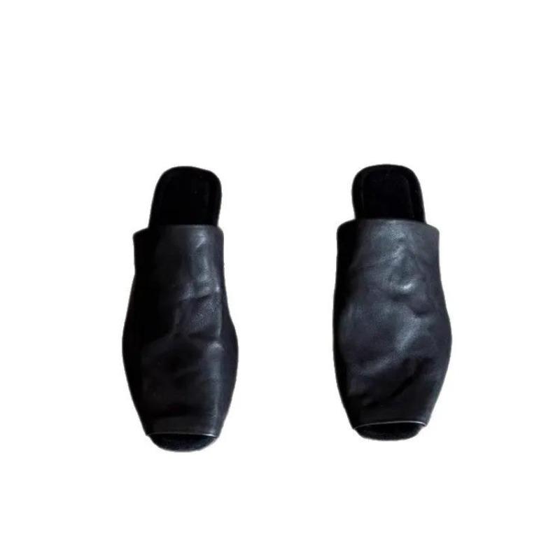 Retro Square Head Slip-On Mules Women's Summer Outdoor Wear French Casual Flat Head Sandals New 2025 Fashion Rubber Upgraded Ver