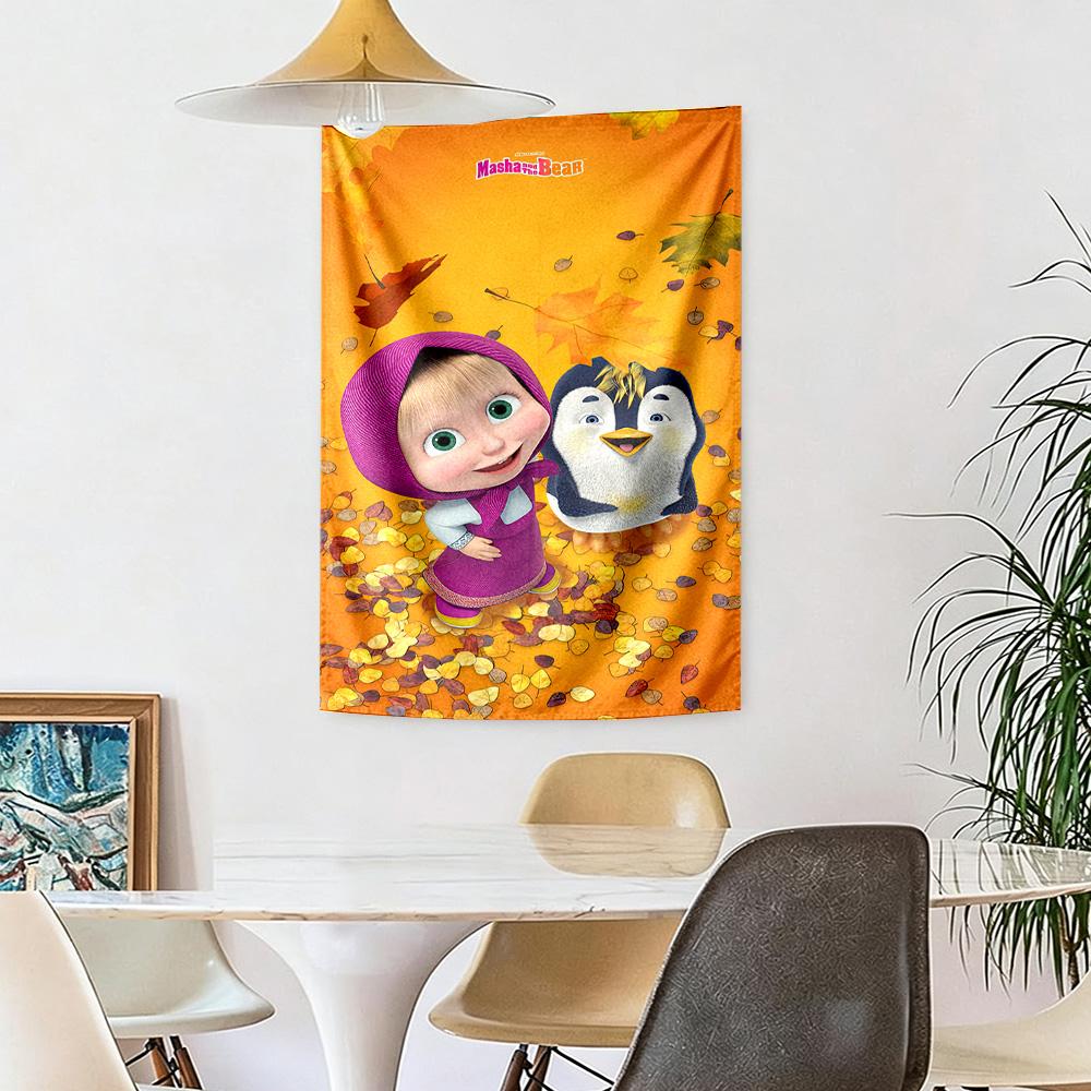 Masha Bear Wall Decor Tapestry Art For Pet Memorial Birthdaywedding Party Backdrop Family Gift