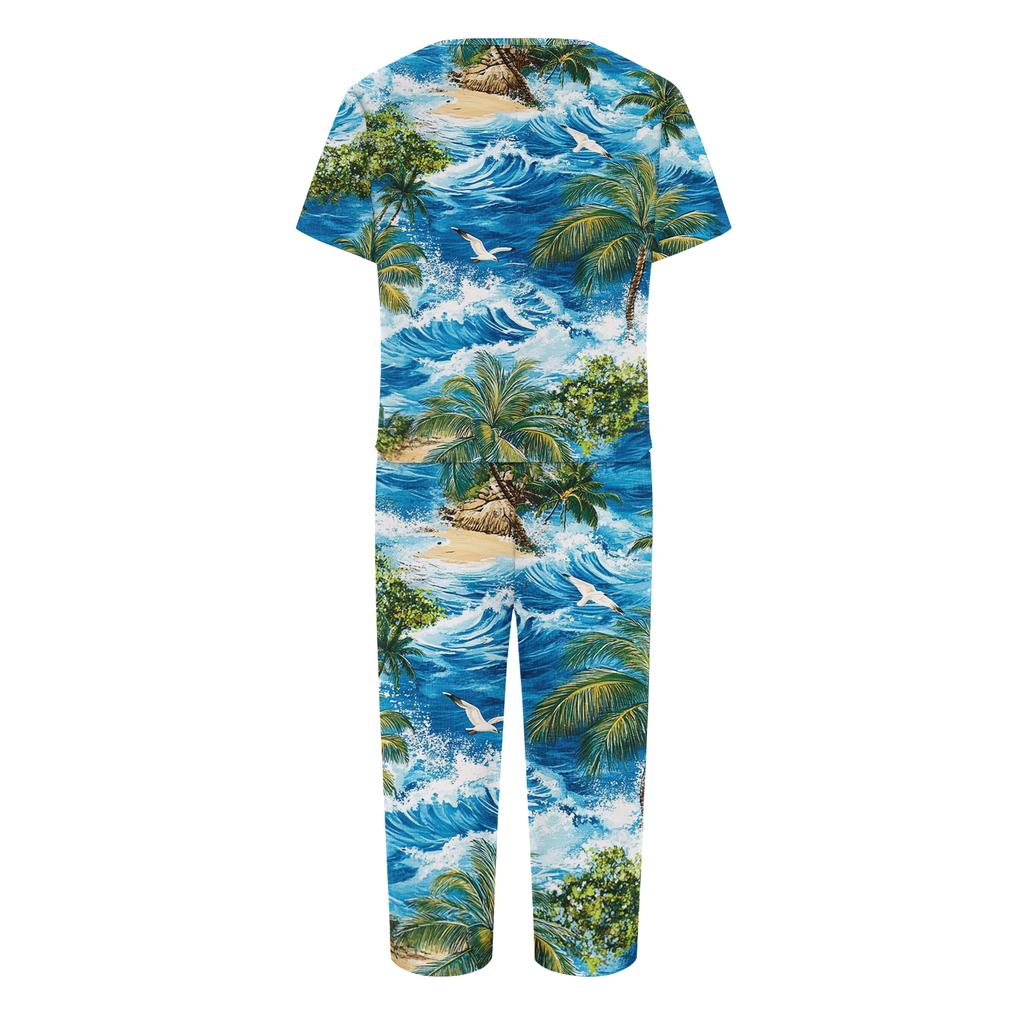 2 Piece Sets For Women Short Sleeve Top And Pants With Pockets Workout Soft Print Sets