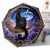 Mystische Schwarze Katze Mondsichel Automatischer Outdoor-Regenschirm Einziebares Design mit 8-Speichen-Haltbarkeit Leicht Perfektes Geschenk für Freunde Familie
