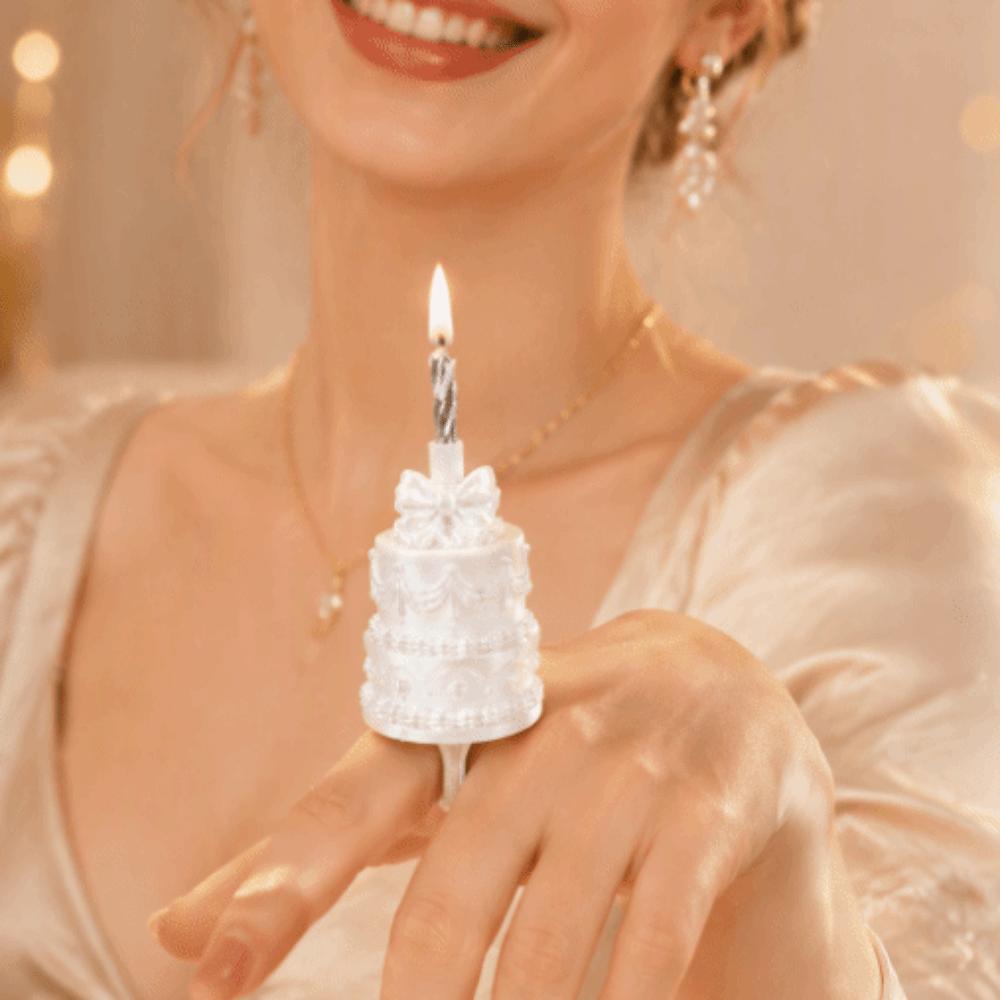 Silk Finish Finger Ring Candle Stand 3D Cake Shape Birthday Cake Ring Topper Celebration