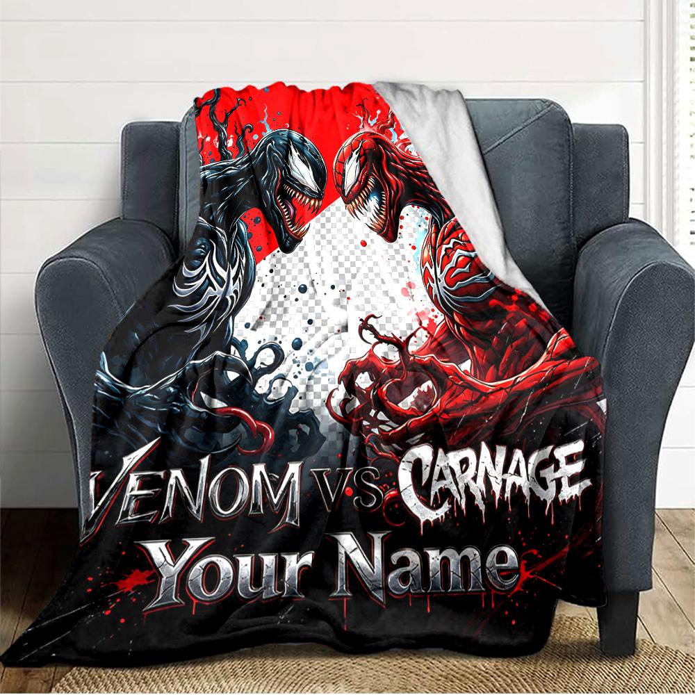 Name Custom Black-Venom Print Flannel Blanket High Quality Warm Comfortable Cover for All Seasons Perfect for Gifts Home Decor