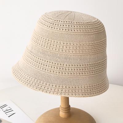 Neuer gestrickter hohler atmungsaktiver Fischerhut Damen faltbarer Beckenhut Frühling und Herbst einfarbiger Hut Fischerhut zeigt kleines Gesicht