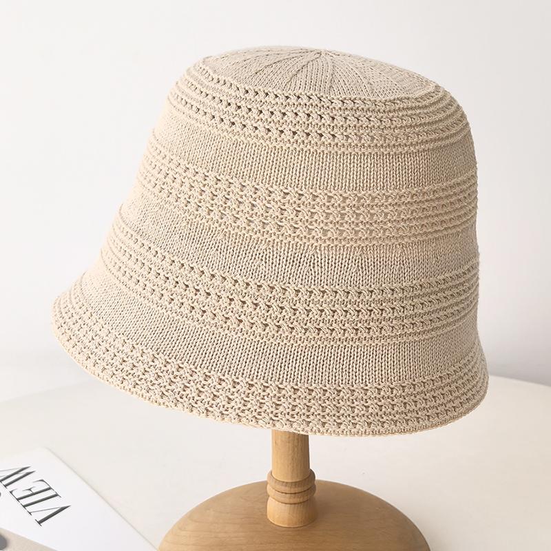 New knitted hollow breathable bucket hat women's foldable basin hat spring and autumn plain hat bucket hat shows small face