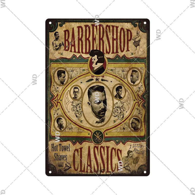 Classic Barber Shop Vintage Tin Signs Decorative Metal Plaque Metal Retro Wall Plates Salon Haircut and Shave Poster Wall Decor