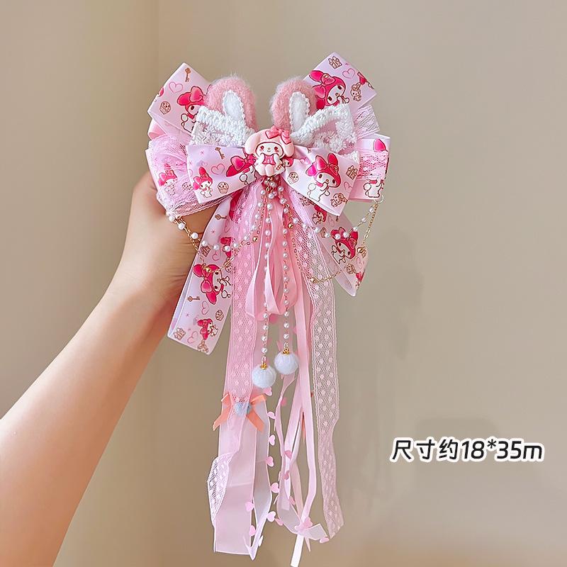 Children'S Pink Bow Melody Hairpin Kulomie Long Ribbon Lolita Princess Tiara Little Girl Hair Accessories