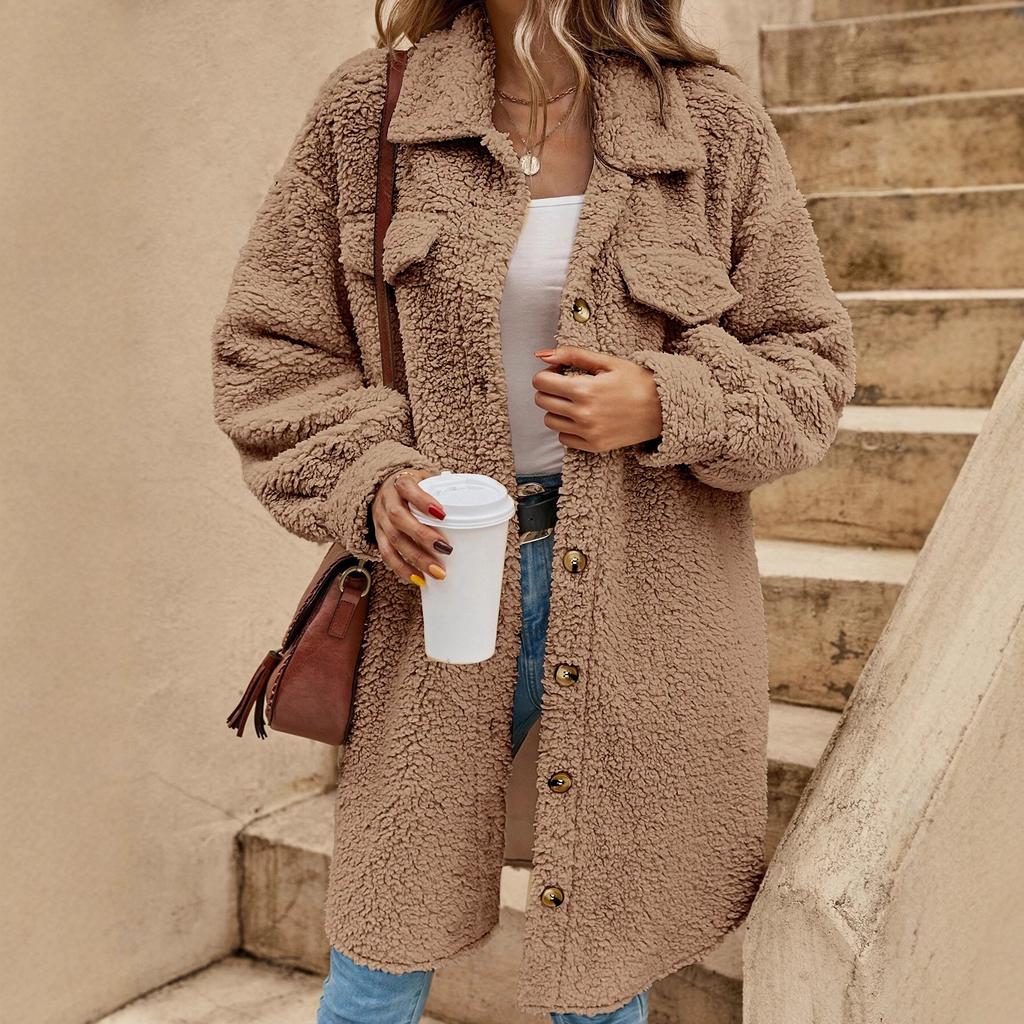 New Winter Snap-front Pullover Plush Coat - Loose and Elegant Long Coat for Women