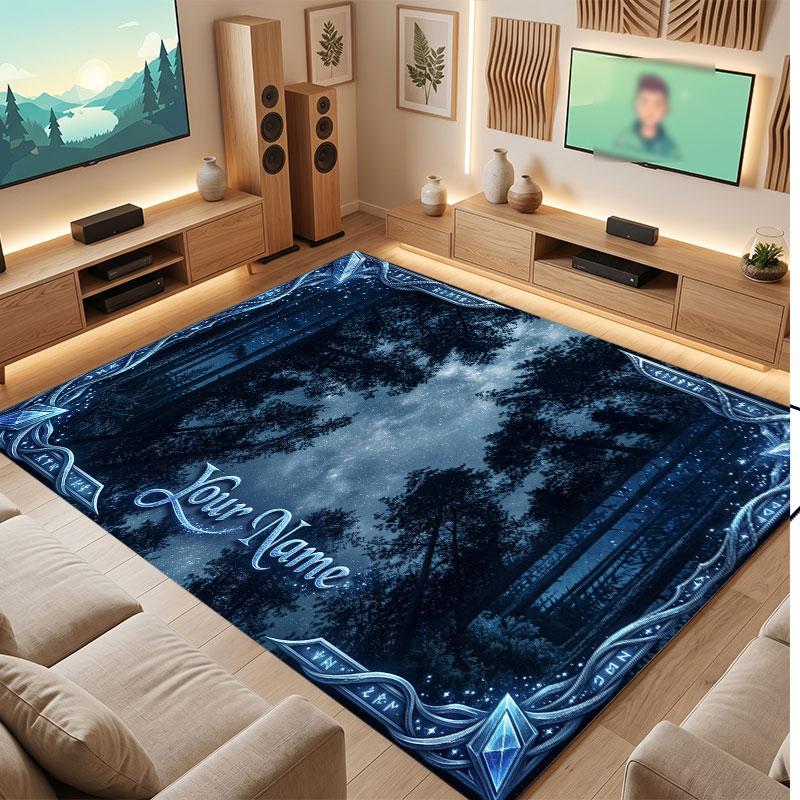 Mushroom Forest Theme Crystal Velvet Floor Rug Personalized Custom Name Text Warm Carpet Home Decoration