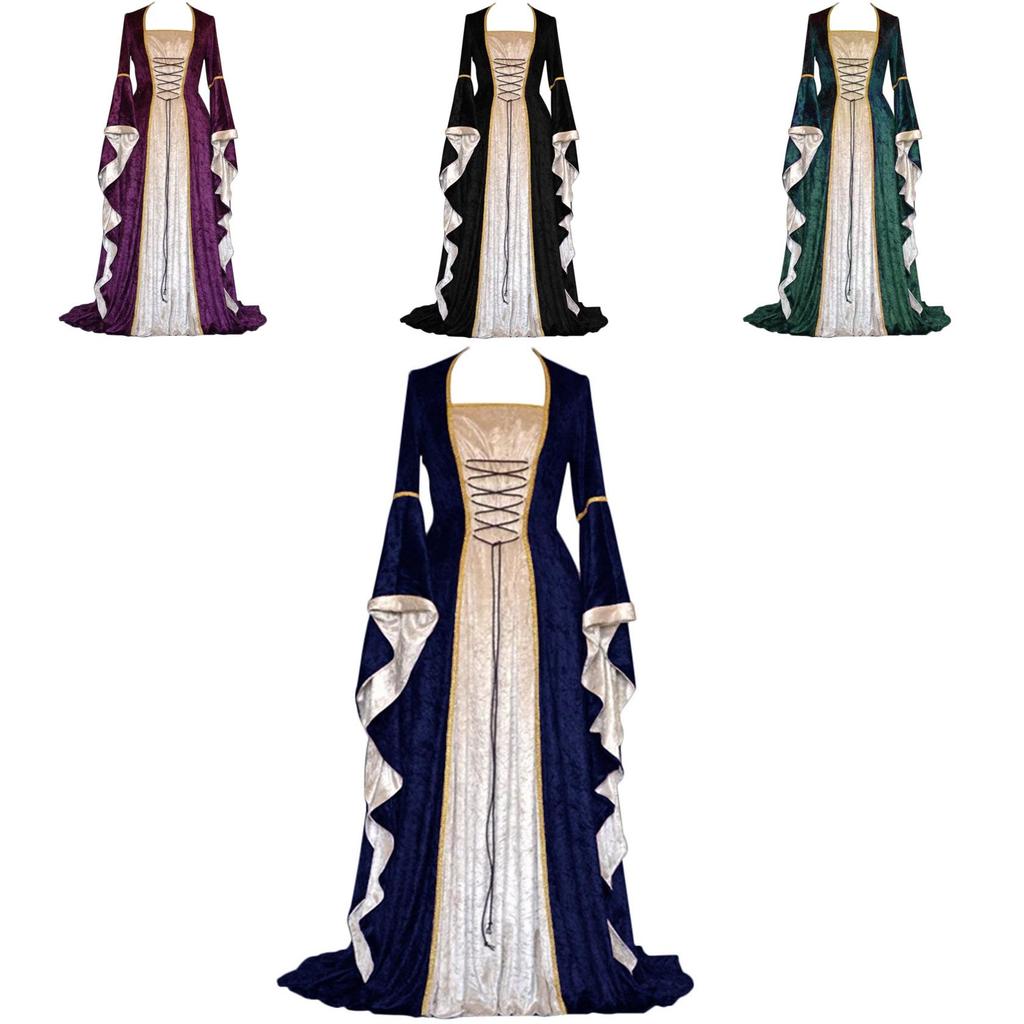 Exquisite Long Sleeve Floor Length Renaissance Dress With Ribbon Decoration For Cosplay