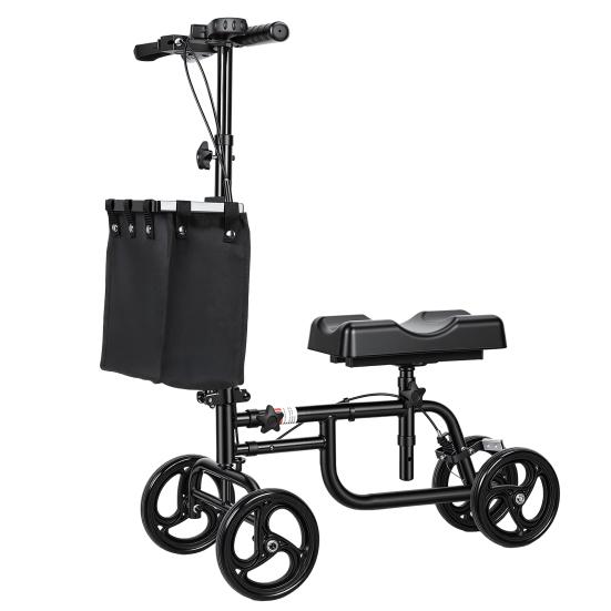 Steerable Leg Scooter Knee with Rear Wheel Brake Locking Handbrake, Crutches Alternative Adults Walker All-Terrains Canvas Bag, Adjustable for Broken