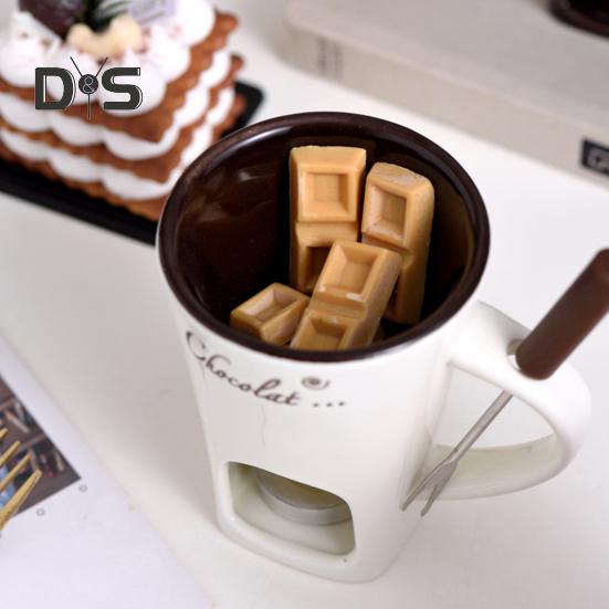 Schokoladenfondue-Becher mit Gabeln, Kerze, 130 ml, Keramik-Schokoladenschmelzbecher, Mini-Schmelztiegel für Butter, Geburtstags- und Hochzeitsgeschenke