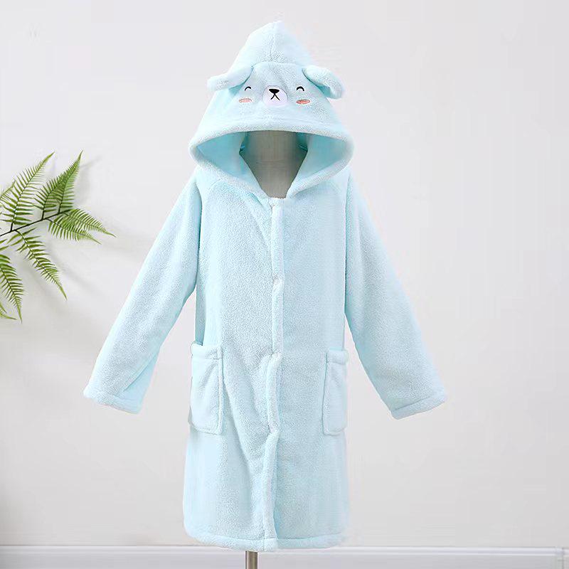 Children's Cute Cartoon Coral Fleece Hooded Bathrobe - Absorbent, No-Shed, Thick, Wearable Cloak