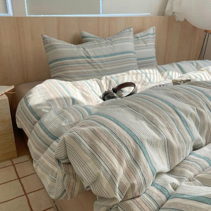 Nordic Sling Cotton Pink Stripes Duvet Cover 150x200 Size Girl's Room Housse Skin Friendly Breathable Comforter Sets