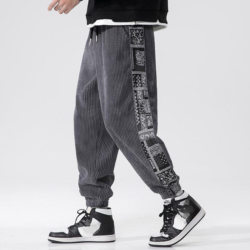 Pantalones Casuales de Pana Estilo Chino para Hombre con Parches de Cachemir Pantalones Deportivos Estilo Japonés Talla Grande para Otoño e Invierno