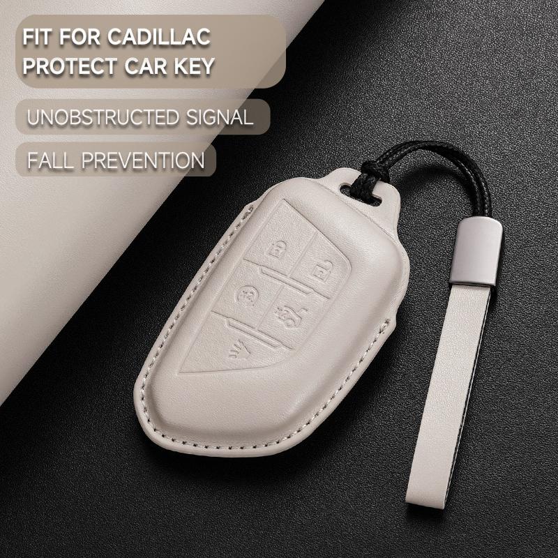 Leather Car Key Cover Case Protection Shell Keychain For Cadillac Ct4 Ct4-V Ct5 C8 Corvette Lyriq