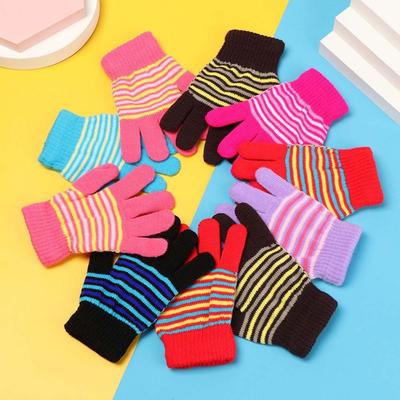 Comfortable Kids Children Warm Winter Soft Baby Mittens Printed Stripe Thickened Finger Gloves