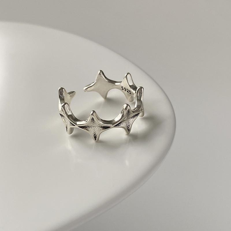 Silver Modern S925 Dual Layer Geometric Ring With Adjustable Size And Colorful Agate Stones For Stylish Accessories Womens
